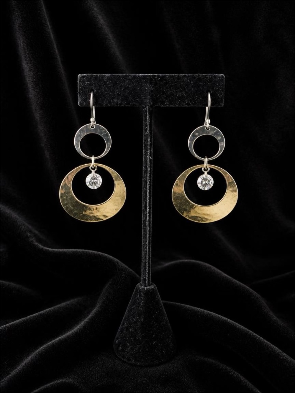 Fashion Jewelry Dangle Earrings with Gold and Silver Circles and Rhinestones